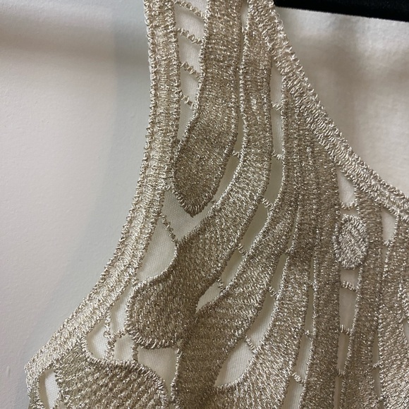 NWT ✨EXPRESS Champagne Glitter Metallic Lace Tank - Picture 4 of 5